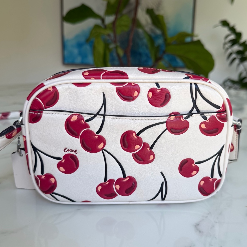 Coach Mini Jamie Camera Bag With Cherry Print Crossbody Chalk Leather CAB04 - Picture 9 of 16